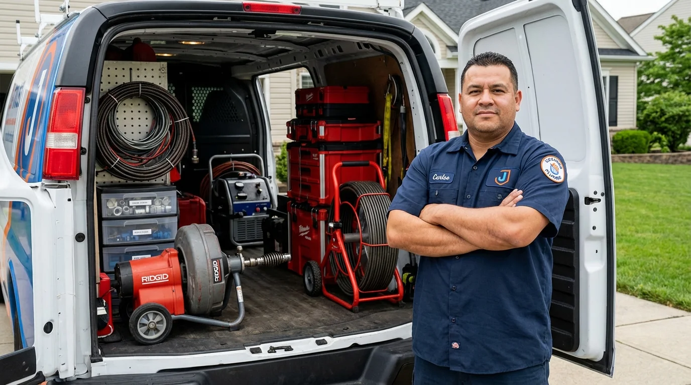 Professional drain cleaning equipment and Johns Plumbing LLC plumber in Gloucester Point