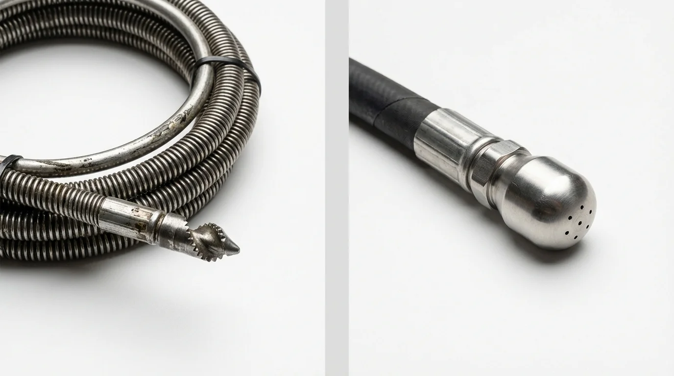 Drain snake cable and hydro jetting nozzle used for drain cleaning in Gloucester Point, VA